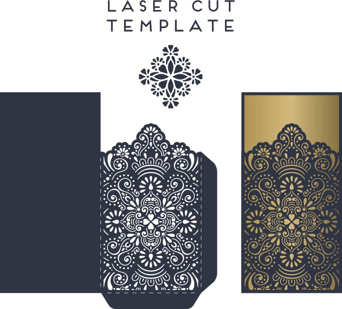 طرح کارت دعوت عروسی توری مناسب برای استفاده در دستگاه های cnc چوب و cnc لیزر - laser cut lace wedding invitations card template cdr file