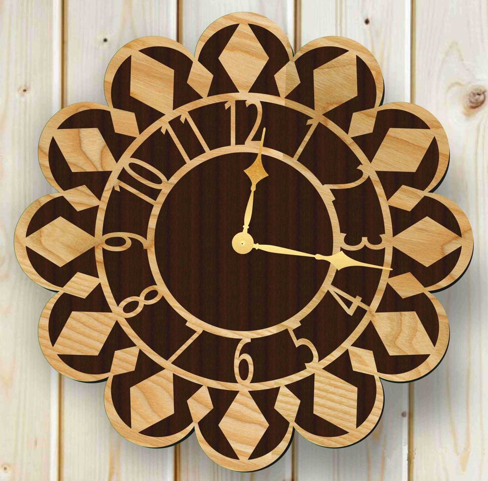 طرح ساعت دیواری مناسب برای استفاده در دستگاه های cnc چوب و cnc لیزر - laser cut wall clock cdr file
