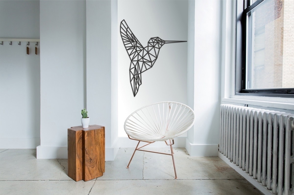 طرح مرغ مگس خوار مناسب برای استفاده در دستگاه های cnc چوب و cnc لیزر - laser cut hummingbird geometric polygonal modern wall art cdr file