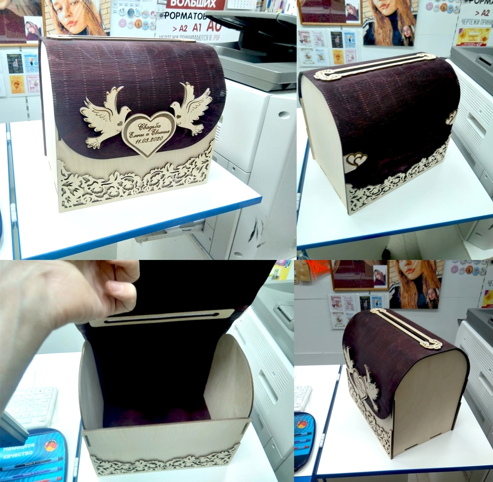 طرح جعبه کارت عروسی چوبی طرح کارت تبریک برای کارت عروسی مناسب برای استفاده در دستگاه های cnc چوب و cnc لیزر - laser cut wooden wedding card box greeting card keeper for wedding cdr file