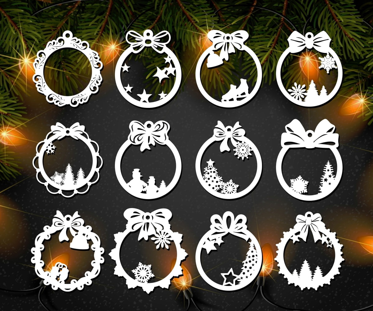 طرح تزئینات توپ کریسمس مناسب برای استفاده در دستگاه های cnc چوب و cnc لیزر - laser cut christmas ball decorations cdr file