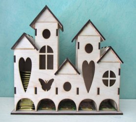 طرح جعبه چای و دمنوش طرح قلعه مناسب برای استفاده در دستگاه های cnc چوب و cnc لیزر - laser cut tea house tea holder box castle cdr file