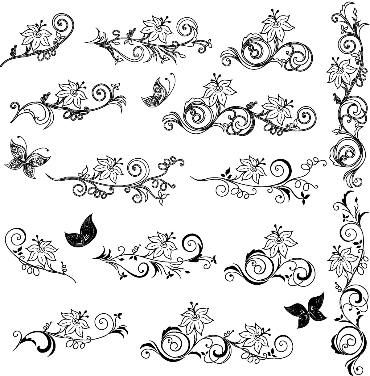 طرح اجزای تزئین گل، طرح برداری مناسب برای استفاده در دستگاه های cnc چوب و cnc لیزر - floral decor elements vector art ai file