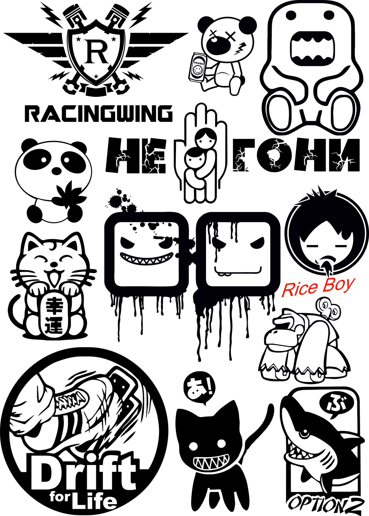 طرح فایل وکتور برچسب ماشین تصادفی JDM مناسب برای استفاده در دستگاه های cnc چوب و cnc لیزر - jdm random car sticker vectors cdr file