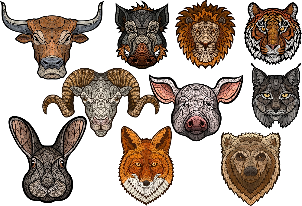 طرح مجموعه تصاویر هنری از حیوانات مناسب برای استفاده در دستگاه های cnc چوب و cnc لیزر - art animals set cdr file