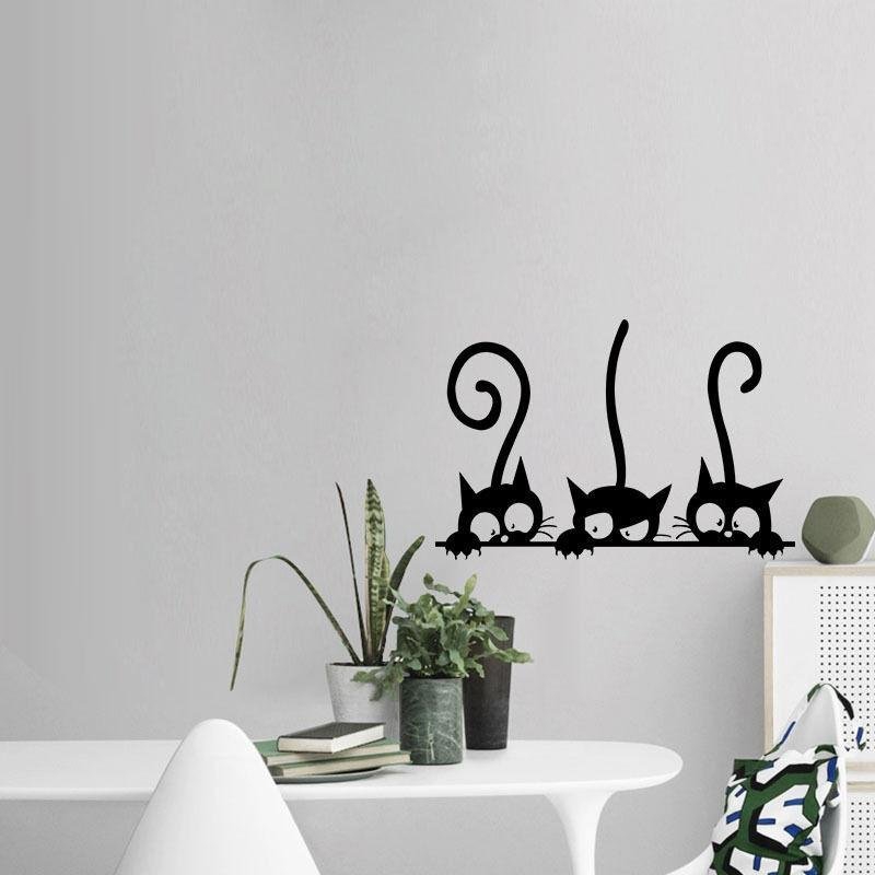 طرح برچسب دیواری سه گربه سیاه مناسب برای استفاده در دستگاه های cnc چوب و cnc لیزر - laser cut three black cat wall sticker