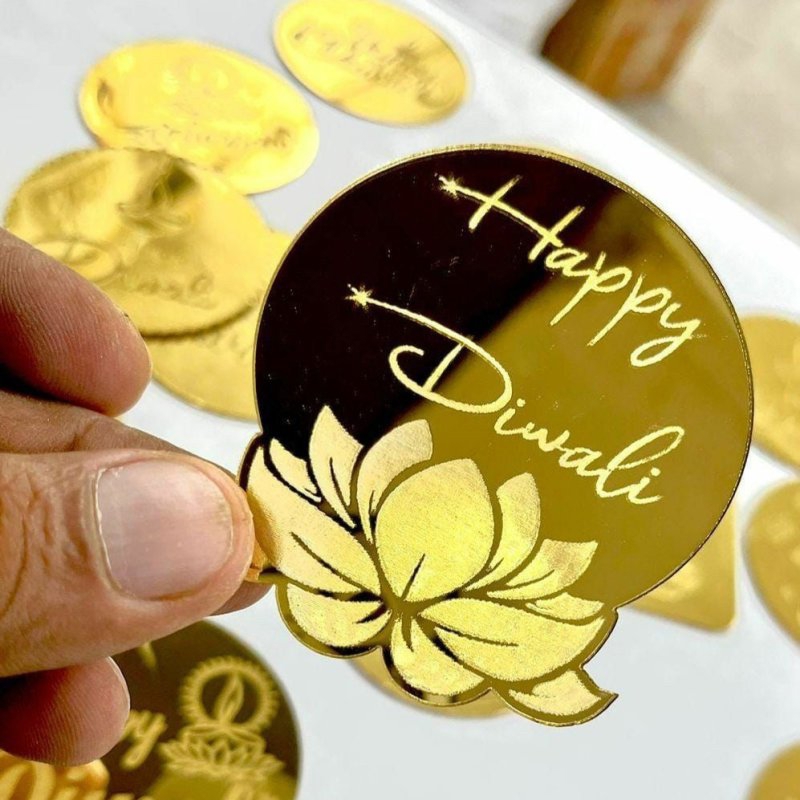 طرح برچسب هدیه اکریلیک دیوالی مبارک مناسب برای استفاده در دستگاه های cnc چوب و cnc لیزر - laser cut happy diwali acrylic gift tag