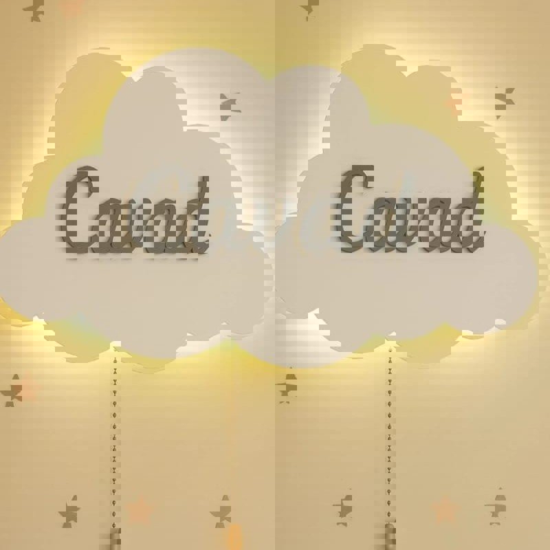 طرح چراغ خواب دیواری ابری شخصی سازی شده ، دکور اتاق کودک، چراغ دیواری اتاق کودک شخصی سازی شده مناسب برای استفاده در دستگاه های cnc چوب و cnc لیزر - laser cut personalized cloud wall nightlight nursery room decor personalized baby kids room wall lamp