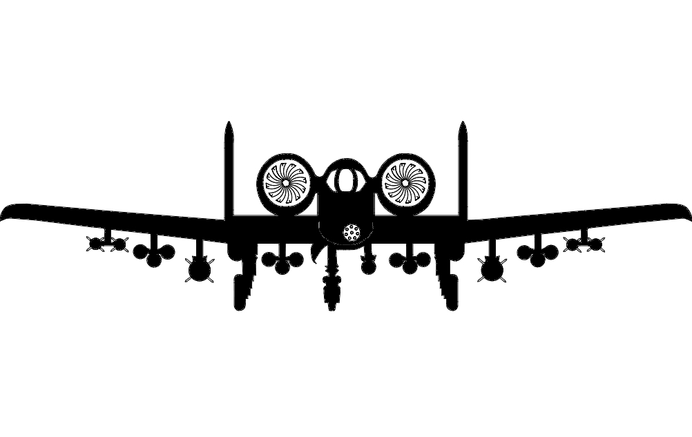 طرح نمای جلوی هواپیمای A10 مناسب برای استفاده در دستگاه های cnc چوب و cnc لیزر - a10 aircraft front dxf file