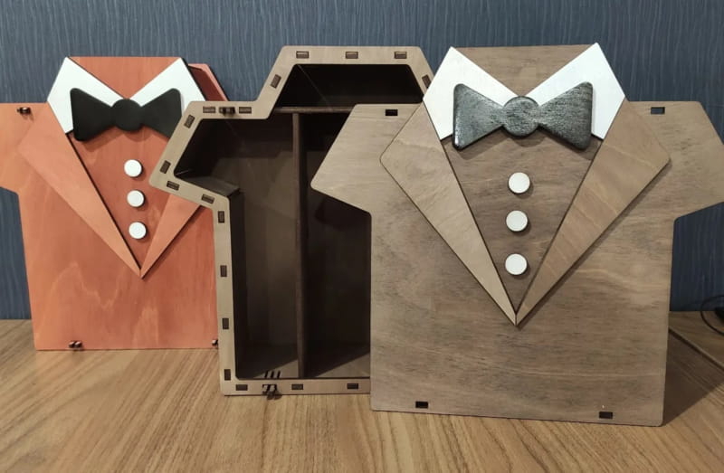 طرح جعبه تیشرت چوبی به شکل جعبه مناسب برای استفاده در دستگاه های cnc چوب و cnc لیزر - laser cut wooden t shirt shape box cdr file