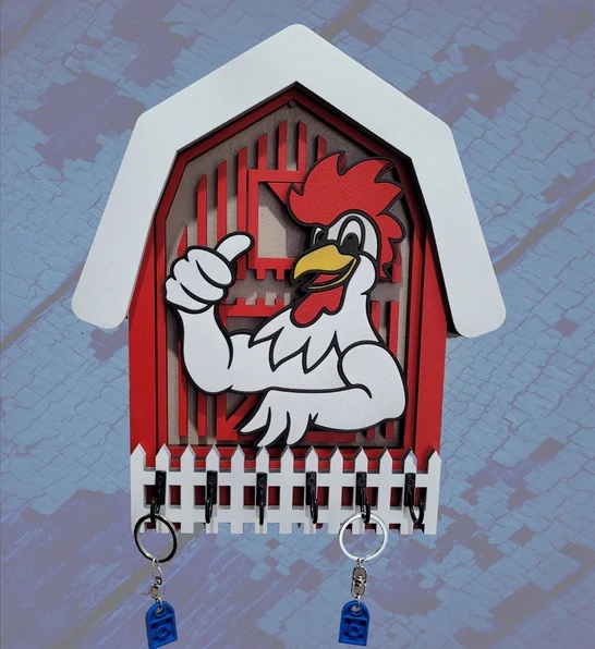 طرح جاکلیدی دیواری انبار مرغ مناسب برای استفاده در دستگاه های cnc چوب و cnc لیزر - laser cut chicken barn wall key hanger svg file