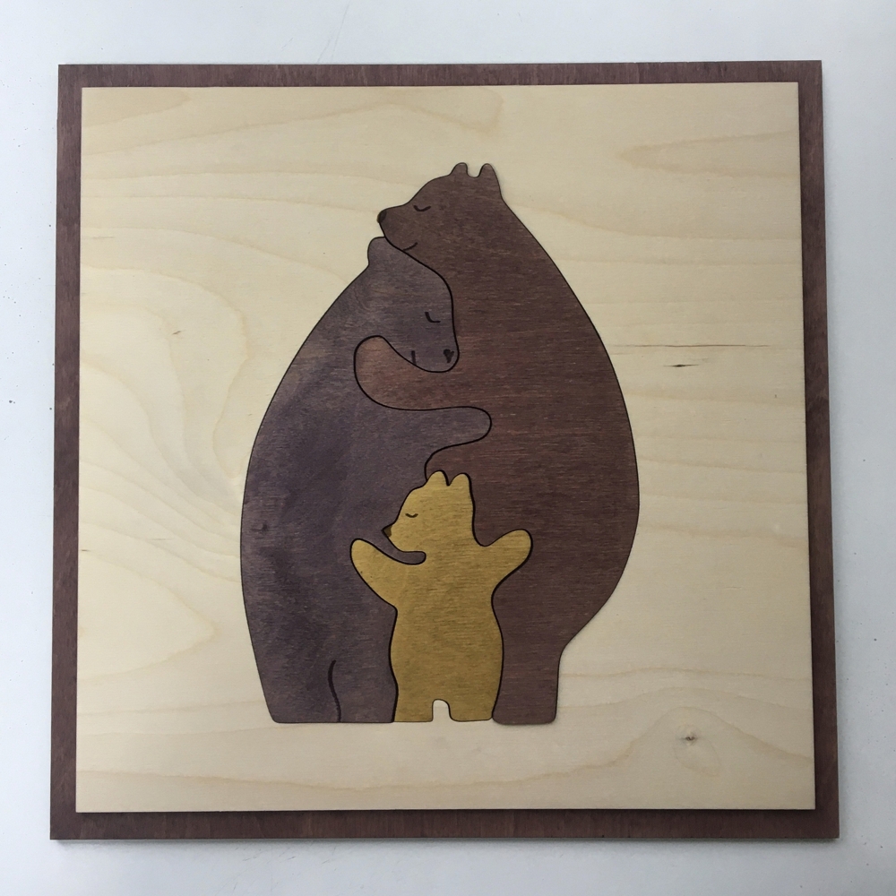 طرح خانواده خرس روی دیوار مناسب برای استفاده در دستگاه های cnc چوب و cnc لیزر - laser cut bear family wall art cdr file
