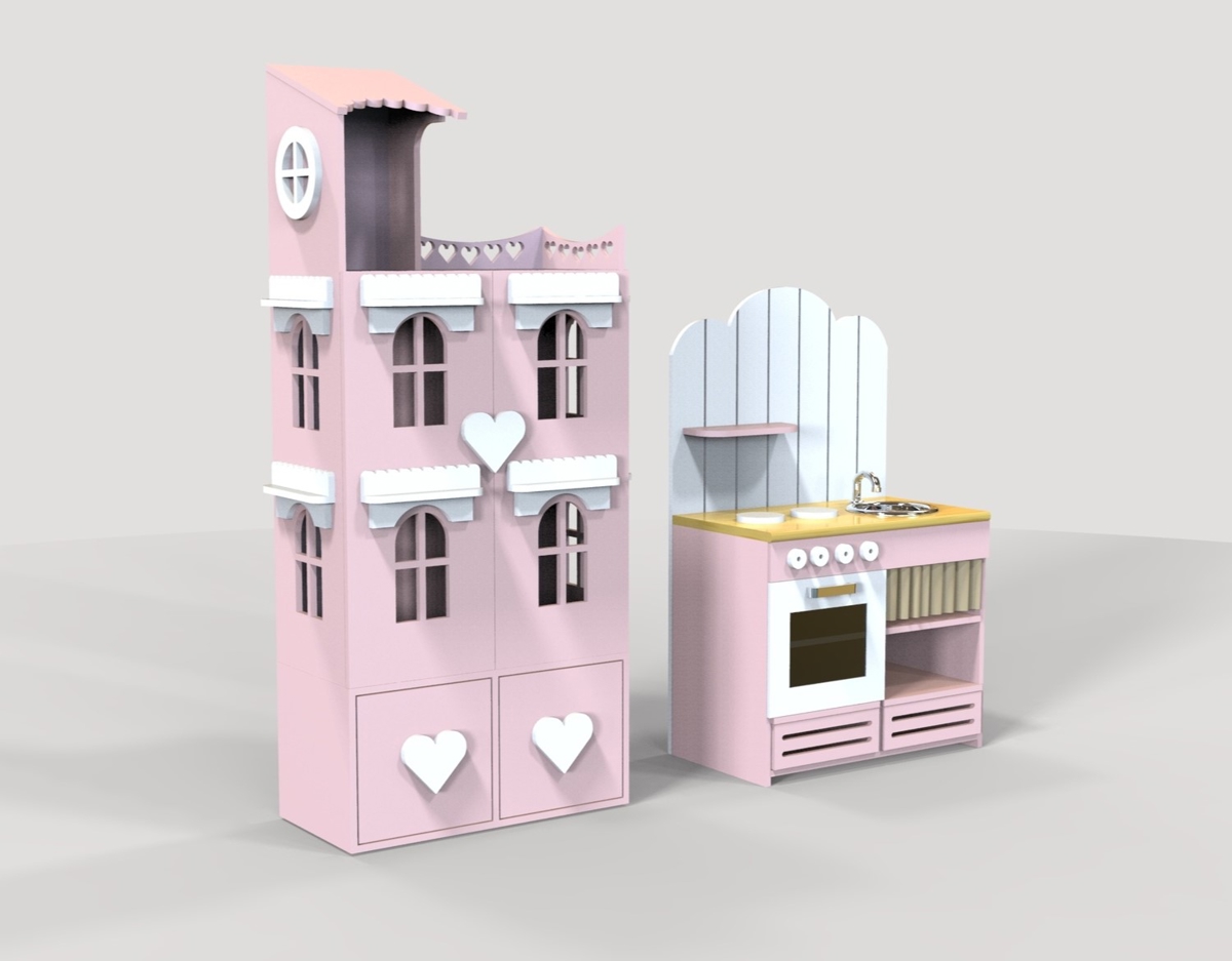 طرح سرویس آشپزخانه کودک مناسب برای استفاده در دستگاه های cnc چوب و cnc لیزر - laser cut kitchen set for kids cdr file