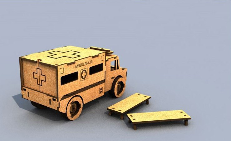 طرح پازل سه بعدی آمبولانس مناسب برای استفاده در دستگاه های cnc چوب و cnc لیزر - 3d puzzle ambulance cdr file