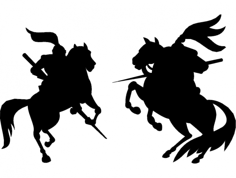 طرح اسب جنگی مناسب برای استفاده در دستگاه های cnc چوب و cnc لیزر - war horse silhouette dxf file