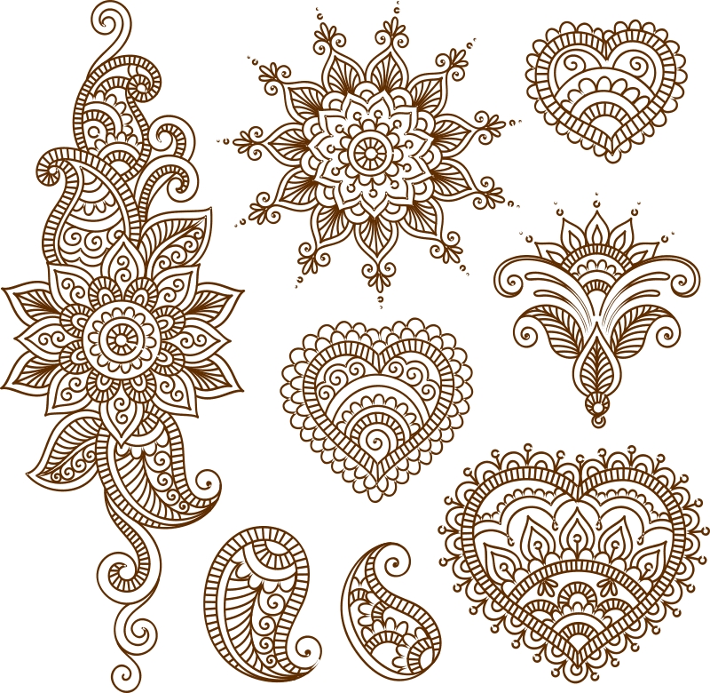 طرح خالکوبی با حنا به سبک گل، مناسب برای استفاده در دستگاه های cnc چوب و cnc لیزر - henna tattoo flower template mehndi style cdr file