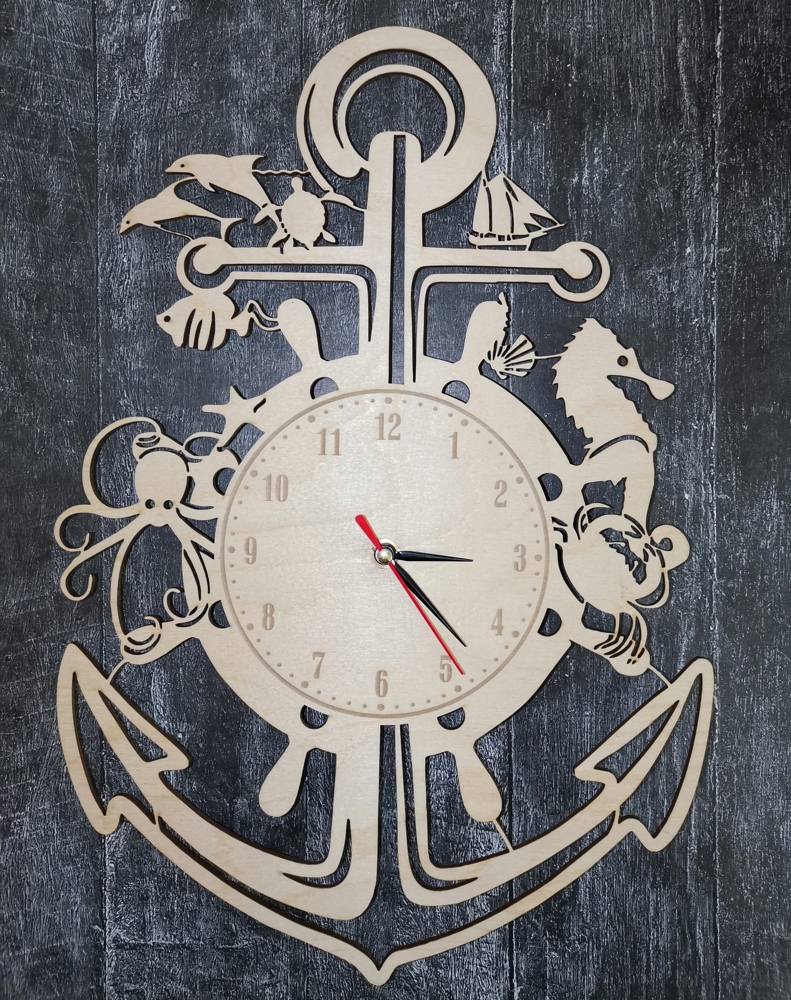 طرح ساعت دیواری طرح دریا مناسب برای استفاده در دستگاه های cnc چوب و cnc لیزر - laser cut nautical wall clock cdr file