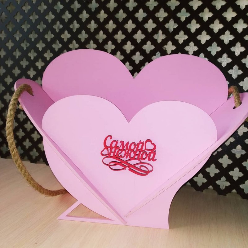 طرح سبد گل به شکل قلب مناسب برای استفاده در دستگاه های cnc چوب و cnc لیزر - laser cut heart shape flower basket