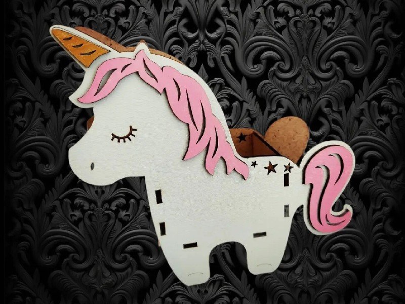 طرح جا مدادی تک شاخ مناسب برای استفاده در دستگاه های cnc چوب و cnc لیزر - laser cut unicorn pencil holder