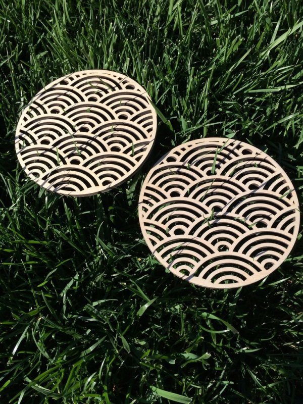 طرح چوبی seigaiha trivets مناسب برای استفاده در دستگاه های cnc چوب و cnc لیزر - laser cut wooden seigaiha trivets dxf file