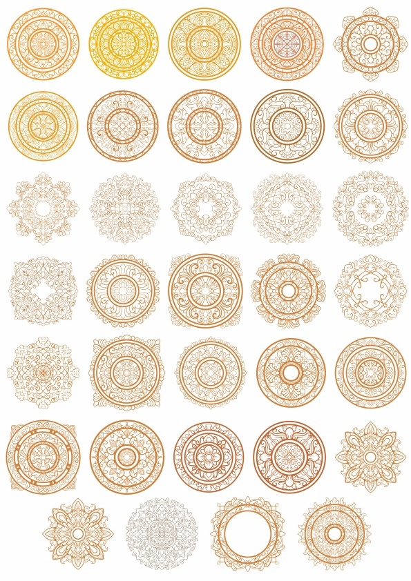 طرح مجموعه تزئینات دایره‌ای طلایی مناسب برای استفاده در دستگاه های cnc چوب و cnc لیزر - gold circle ornament set cdr file