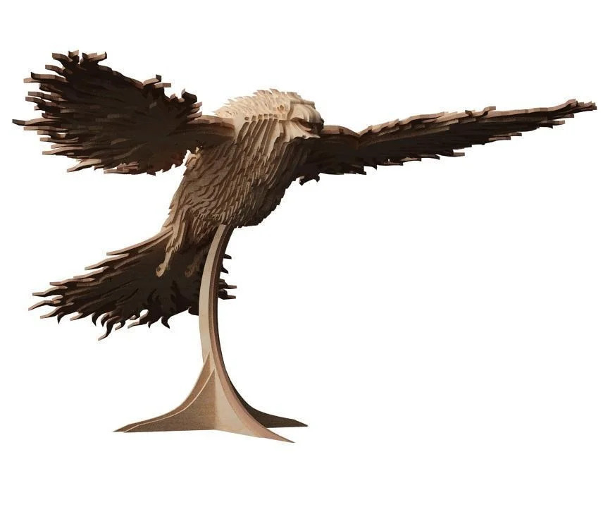 طرح پازل سه بعدی ققنوس و ضخامت ۳ میلی‌متر مناسب برای استفاده در دستگاه های cnc چوب و cnc لیزر - laser cut phoenix 3d puzzle 3mm dxf file