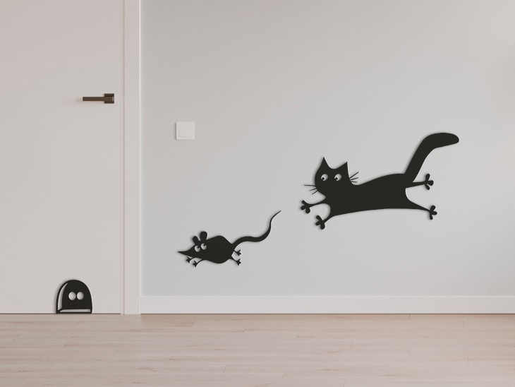 طرح موش و گربه برای دیوار مناسب برای استفاده در دستگاه های cnc چوب و cnc لیزر - laser cut mouse and cat wall decor svg file