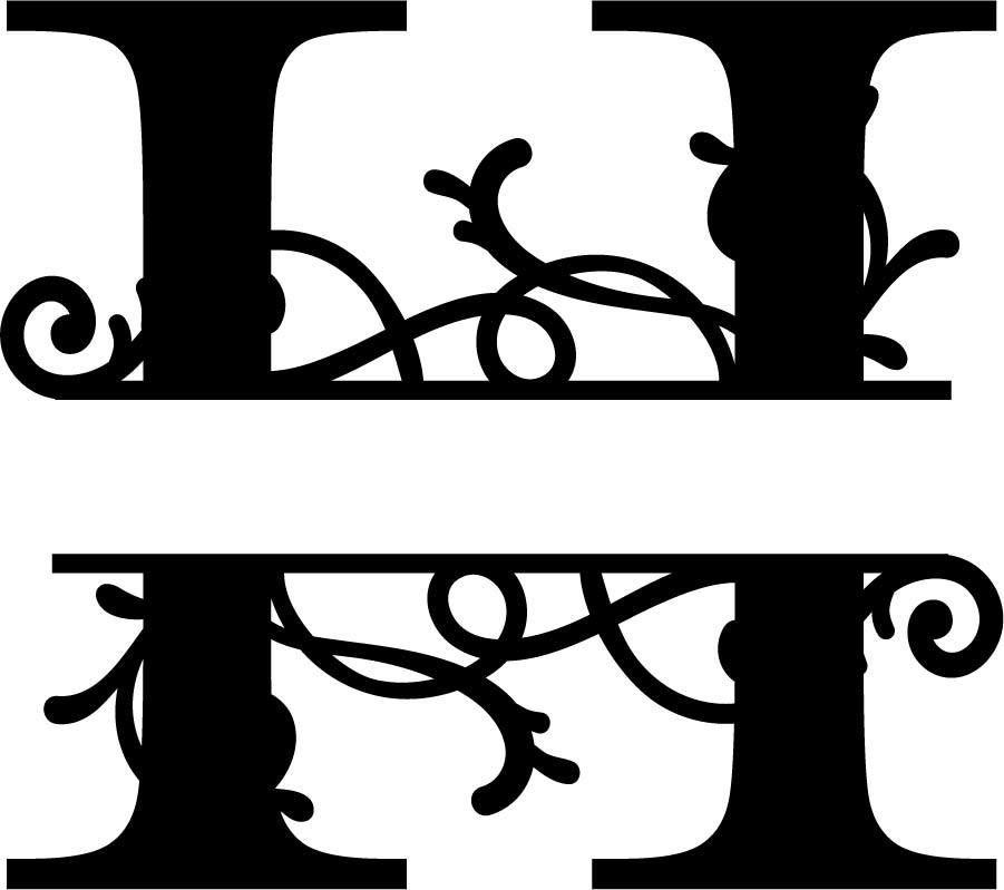 طرح مونوگرام شکفته حرف H مناسب برای استفاده در دستگاه های cnc چوب و cnc لیزر - flourished split monogram h letter eps file