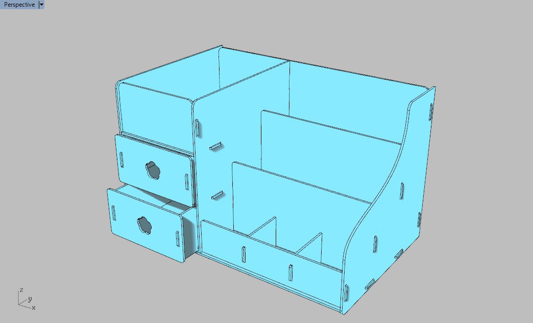 طرح میز تحریر با کشو مناسب برای استفاده در دستگاه های cnc چوب و cnc لیزر - laser cut desk organizer with drawers cdr file