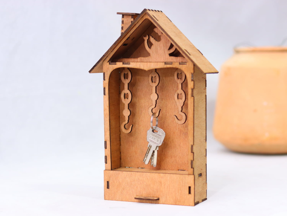 طرح جاکلیدی چوبی با کشو مناسب برای استفاده در دستگاه های cnc چوب و cnc لیزر - laser cut wooden key cabinet with drawer cdr file