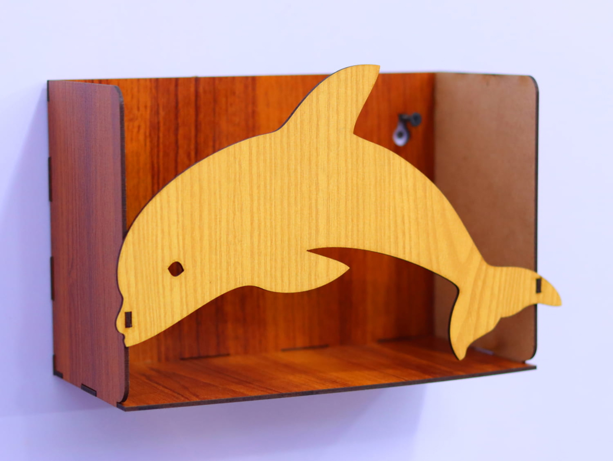 طرح قفسه دیواری طرح دلفین مناسب برای استفاده در دستگاه های cnc چوب و cnc لیزر - laser cut dolphin wall shelf cdr file