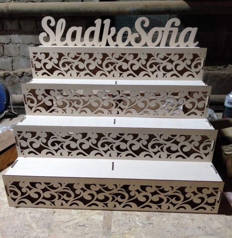 طرح پایه کابینت چوبی طرح دار مناسب برای استفاده در دستگاه های cnc چوب و cnc لیزر - laser cut wooden counter display stand decorative cupcake stand cdr file