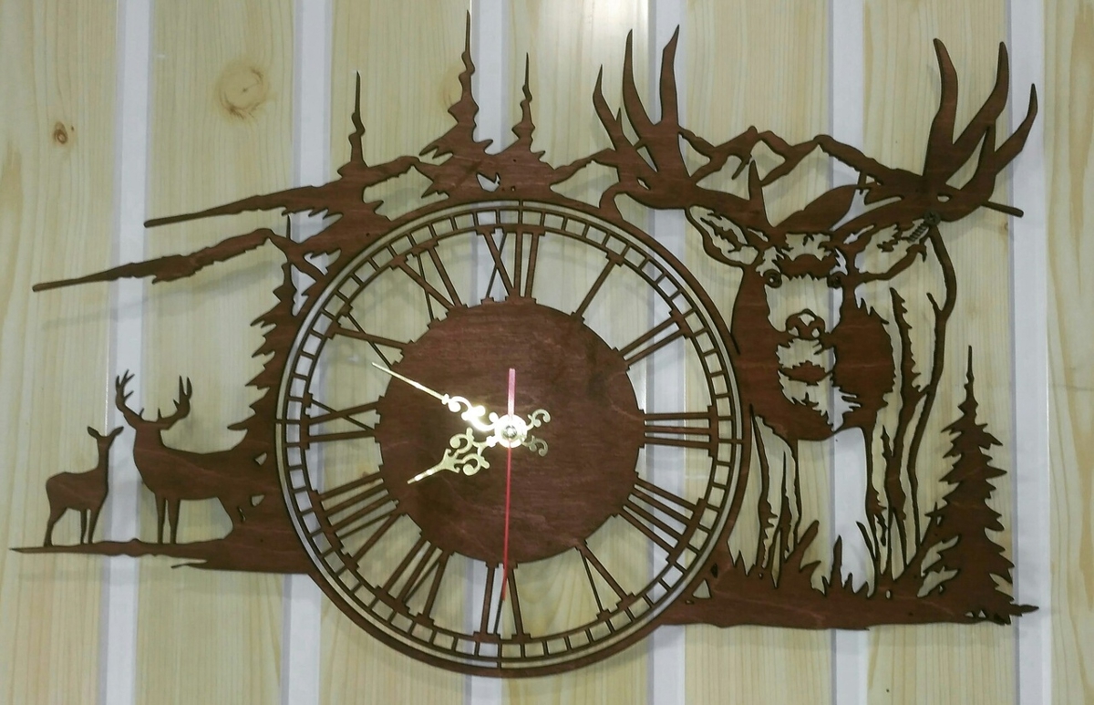 طرح ساعت گوزن در کوهستان مناسب برای استفاده در دستگاه های cnc چوب و cnc لیزر - clock deer in the mountains dxf file