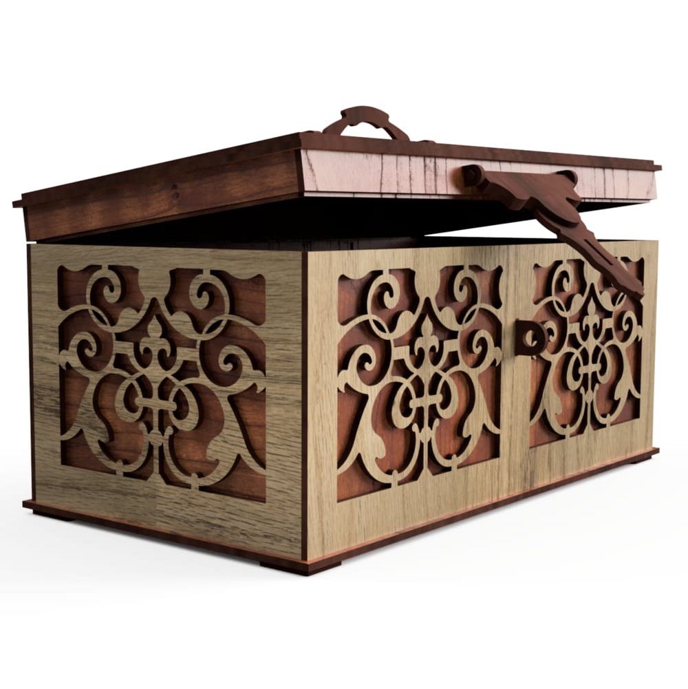 طرح صندوقچه نگهداری وسایل روستیک مناسب برای استفاده در دستگاه های cnc چوب و cnc لیزر - laser cut rustic storage chest svg file