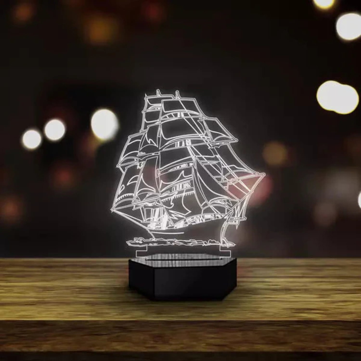 طرح چراغ خواب سه بعدی کشتی بادبانی مناسب برای استفاده در دستگاه های cnc چوب و cnc لیزر - laser cut sailing ship 3d night light cdr file