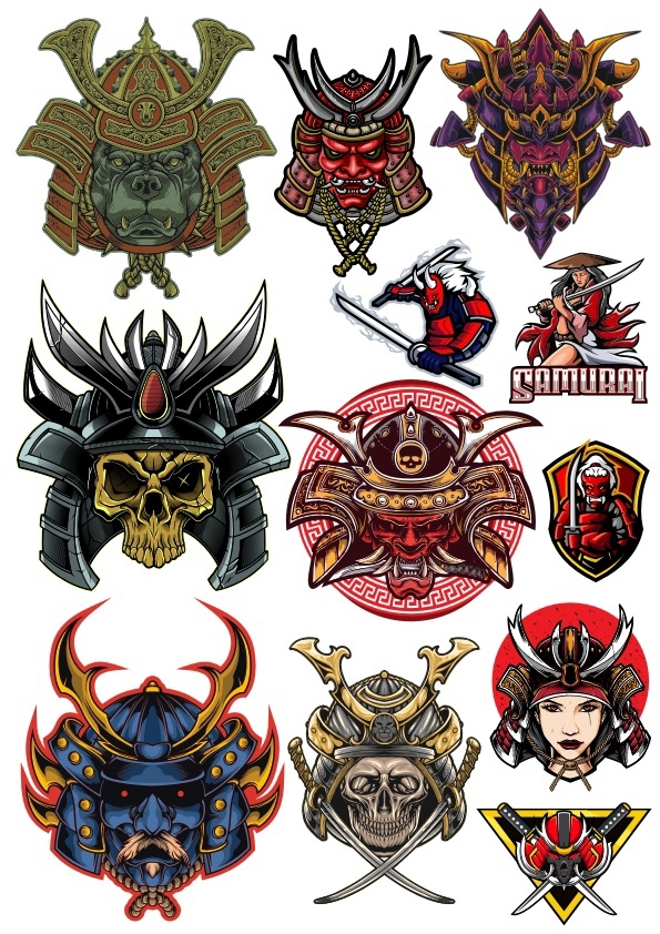 طرح مجموعه وکتور جمجمه سامورایی مناسب برای استفاده در دستگاه های cnc چوب و cnc لیزر - skull samurai vectors set cdr file
