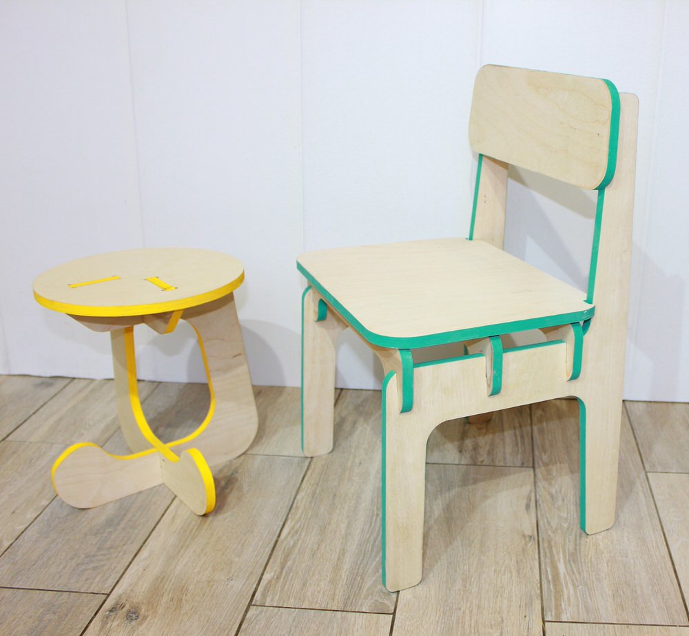 طرح مبلمان و صندلی کودک مناسب برای استفاده در دستگاه های cnc چوب و cnc لیزر - furniture childrens stool and highchair dxf file