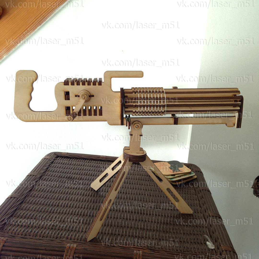 طرح پازل سه بعدی مسلسل مناسب برای استفاده در دستگاه های cnc چوب و cnc لیزر - laser cut machine gun 3d puzzle cdr file