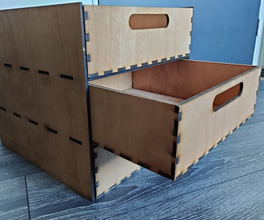 طرح کشوی کالاکس طرح تخته چندلای ۵ میلی‌متری آیکیا، ابعاد ۳۳ در ۳۳ سانتی‌متر مناسب برای استفاده در دستگاه های cnc چوب و cnc لیزر - laser cut ikea kallax drawer 5mm plywood 33x33cm svg file