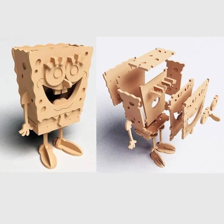 طرح باب اسفنجی چوبی مناسب برای استفاده در دستگاه های cnc چوب و cnc لیزر - laser cut wooden spongebob cdr file