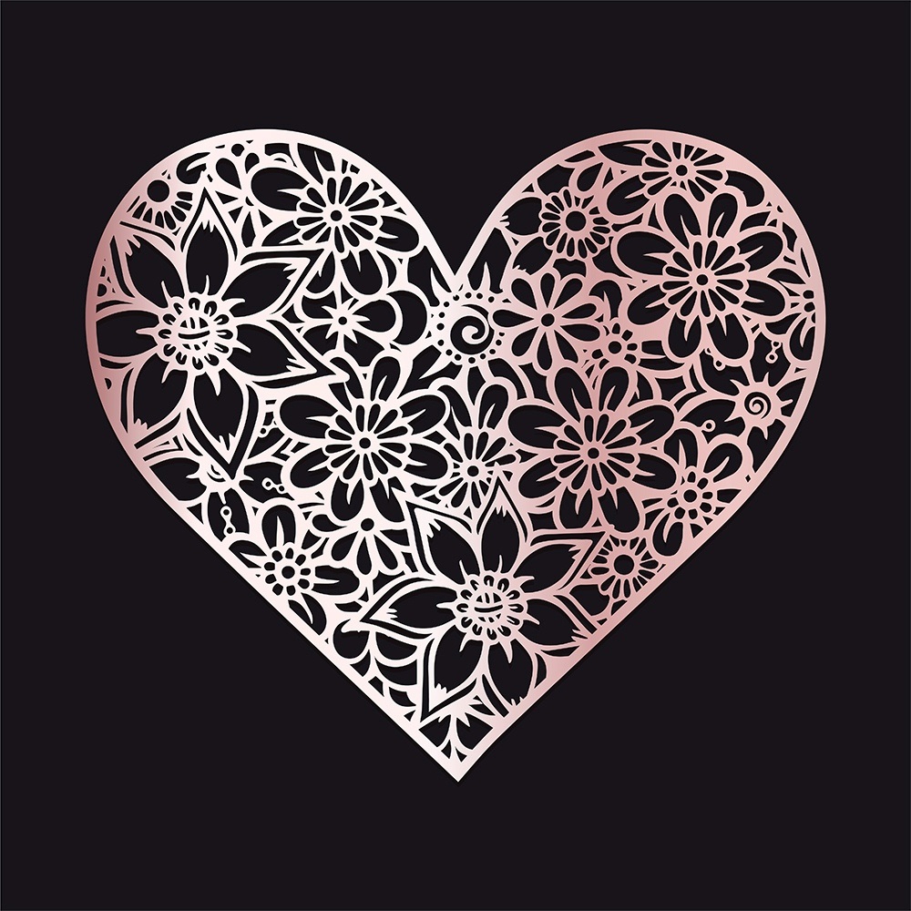 طرح دکور گل قلب مناسب برای استفاده در دستگاه های cnc چوب و cnc لیزر - laser cut flower heart decor cdr file