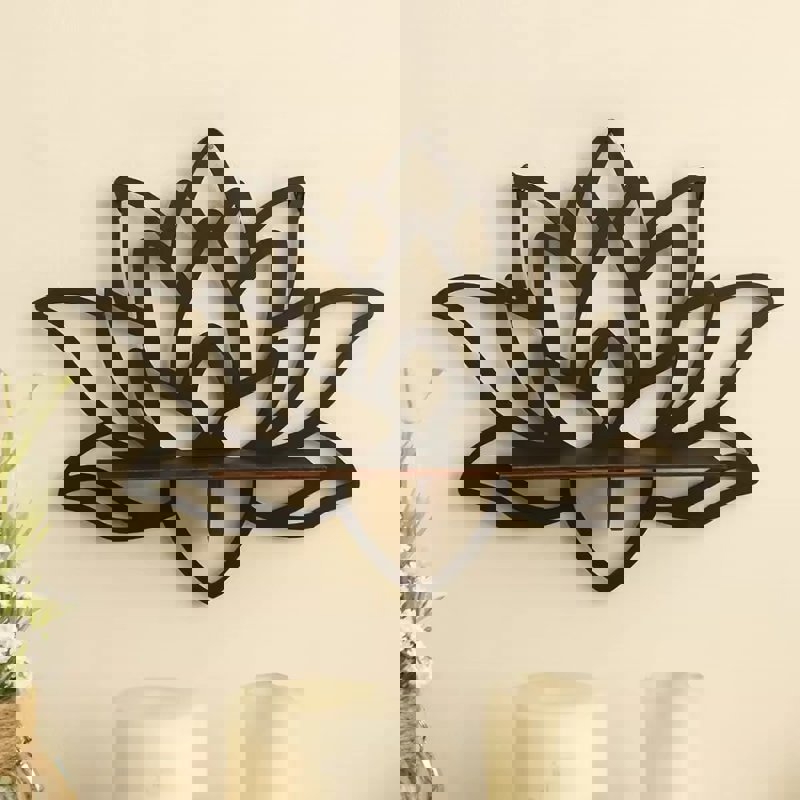 طرح قفسه دیواری شناور ، تزئینات اتاق زیبایی شناسی با نمایشگر نیلوفر آبی مناسب برای استفاده در دستگاه های cnc چوب و cnc لیزر - laser cut floating wall shelf lotus display aesthetic room ornaments