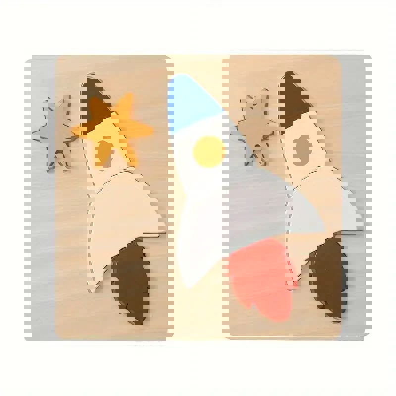 طرح پازل سه بعدی چوبی به شکل موشک، بلوک‌های تطبیقی آموزشی برای کودکان نوپا مناسب برای استفاده در دستگاه های cnc چوب و cnc لیزر - laser cut wooden rocket shaped 3d puzzle educational toddler matching blocks