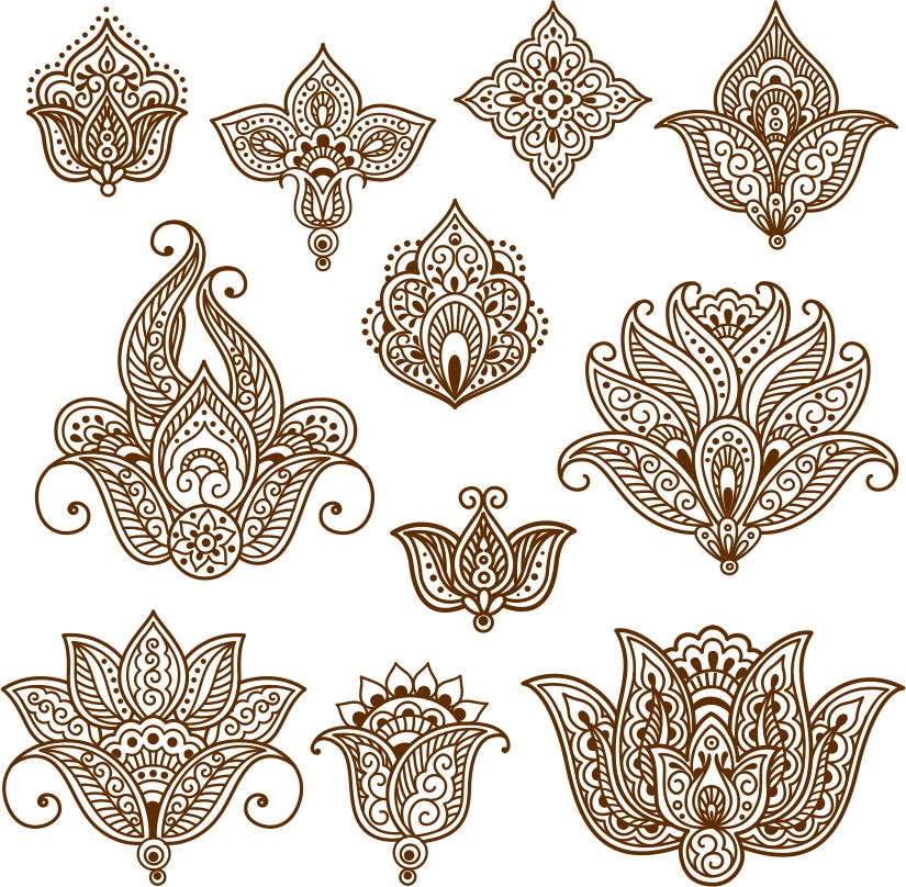 طرح وکتور خالکوبی حنا مهندی مناسب برای استفاده در دستگاه های cnc چوب و cnc لیزر - henna mehndi tattoo doodles vector design cdr file