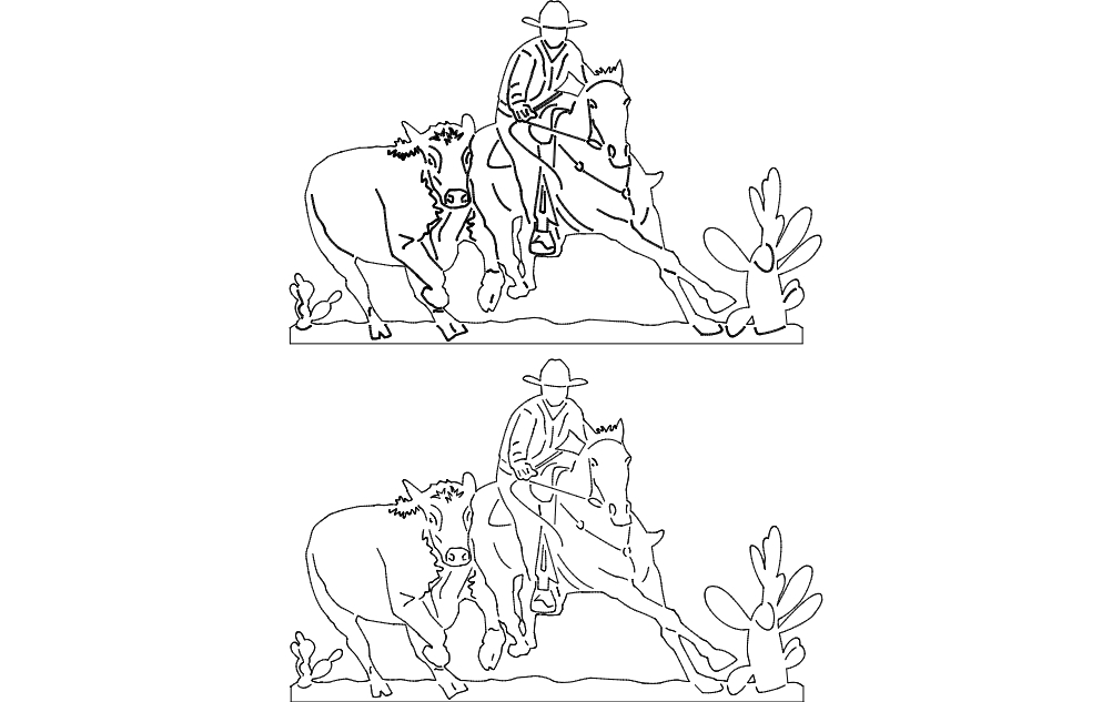 طرح صحنه کابوی و رودیو مناسب برای استفاده در دستگاه های cnc چوب و cnc لیزر - cowboy and rodeo scene dxf file
