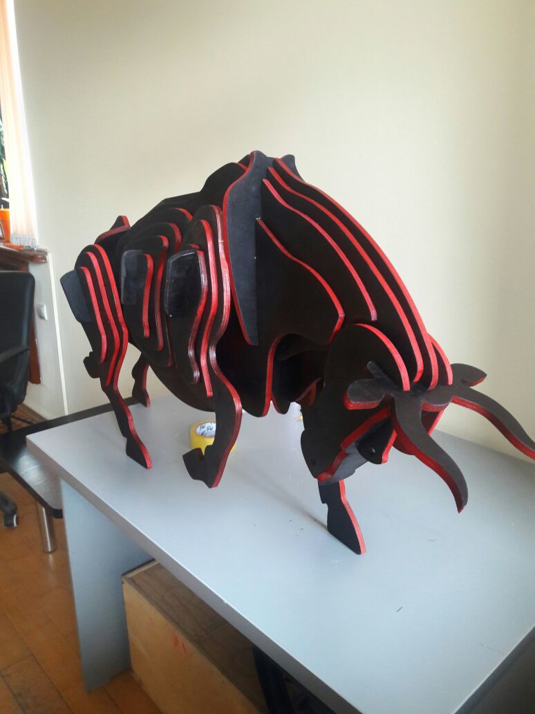 طرح پازل سه بعدی چوبی گاو نر 6 میلی متری مناسب برای استفاده در دستگاه های cnc چوب و cnc لیزر - 3d wooden bull puzzle 6 mm cdr file