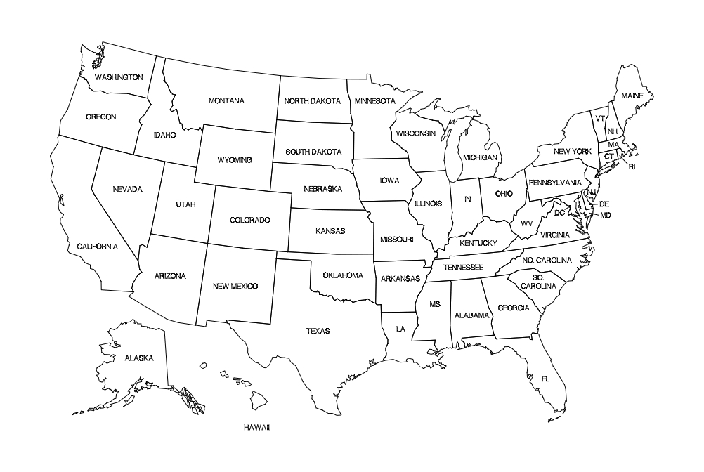 طرح نقشه ایالت‌های آمریکا مناسب برای استفاده در دستگاه های cnc چوب و cnc لیزر - us states map dxf file