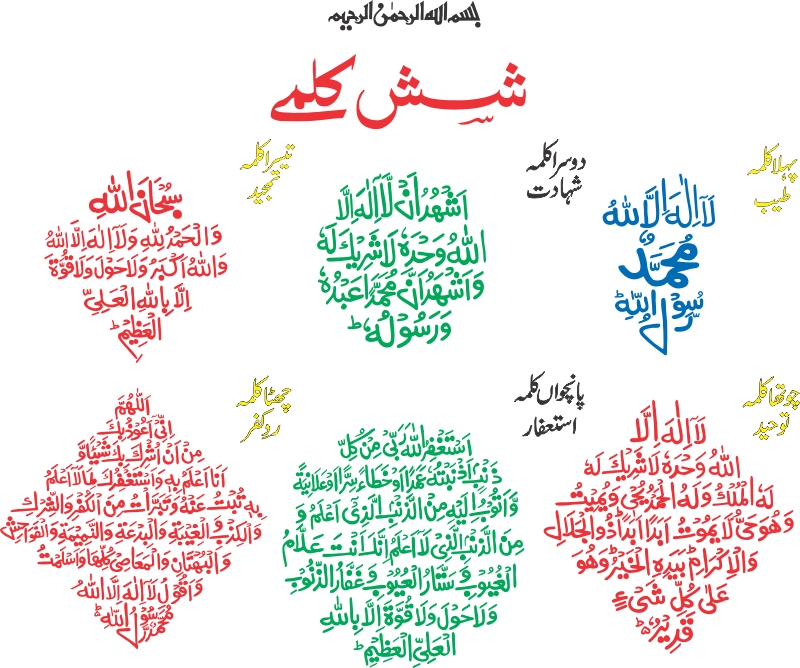 طرح فایل سی دی آر 6 کالیما اسلامی مناسب برای استفاده در دستگاه های cnc چوب و cnc لیزر - islamic 6 kalima cdr file