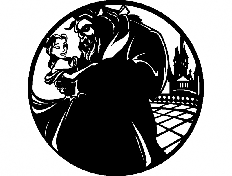 طرح ساعت bella e la bestia مناسب برای استفاده در دستگاه های cnc چوب و cnc لیزر - bella e la bestia clock dxf file