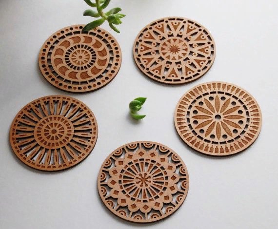 طرح زیرلیوانی ها مناسب برای استفاده در دستگاه های cnc چوب و cnc لیزر - laser cut coasters cdr file